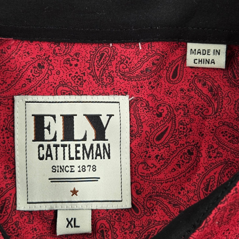 Ely Cattleman Red Paisley Western Pearl Snap Long Sleeve Shirt Mens XL - Picture 4 of 7